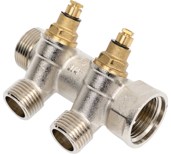 Коллектор с регулирующими клапанами SantechSystems 3/4", 2 выхода под плоское уплотнение 1/2" н/р, межосевое расстояние между выходами 36мм 129-9345 1