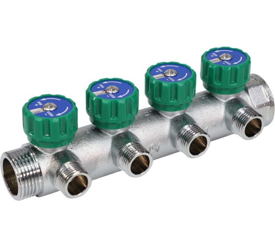 Коллектор с регулирующими клапанами SantechSystems 3/4", 2 выхода под плоское уплотнение 1/2" н/р, межосевое расстояние между выходами 36мм 129-9345 1