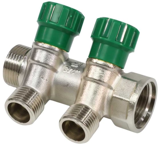 Коллектор с регулирующими клапанами SantechSystems 3/4", 2 выхода под плоское уплотнение 1/2" н/р, межосевое расстояние между выходами 36мм 129-9345 1