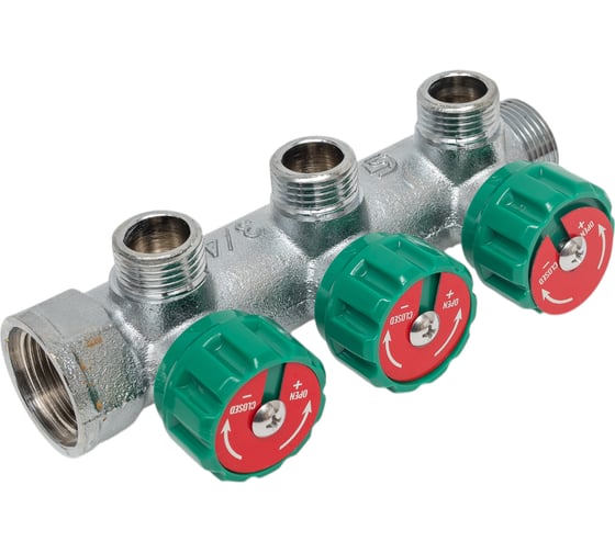 Коллектор лат клап рег SantechSystems 3/4", 3 выхода под плоское уплотнение 1/2" н/р, межосевое расстояние между выходами 45мм 129-8673 1