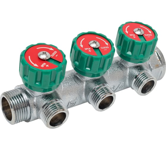 Коллектор лат клап рег SantechSystems 3/4", 3 выхода под плоское уплотнение 1/2" н/р, межосевое расстояние между выходами 45мм 129-8673