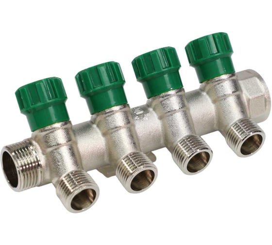 Коллектор лат клап рег SantechSystems 3/4", 4 выхода под плоское уплотнение 1/2" н/р, межосевое расстояние между выходами 36мм 129-9347 1