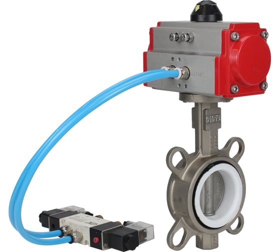 Затвор DN.ru 304-304-PTFE-2W-Fb-H Ду65 Ру16 пневмопривод, пневмораспределитель D050-46861 1