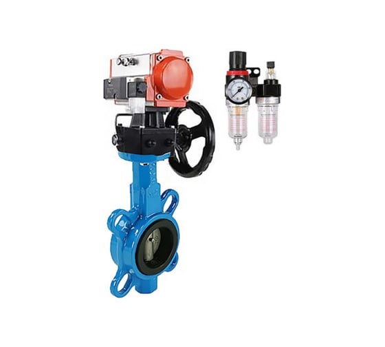 Затвор DN.ru 304-304-VITON-2W-Fb-H Ду125 Ру16 пневмопривод, дублёр, пневмораспред., БПВ D050-49240