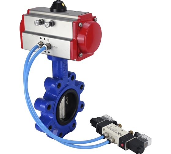 Затвор DN.ru QT450-304-NBR-2W-Fb-H Ду100 Ру16 LUG пневмопривод, пн.распределитель D050-51971 1