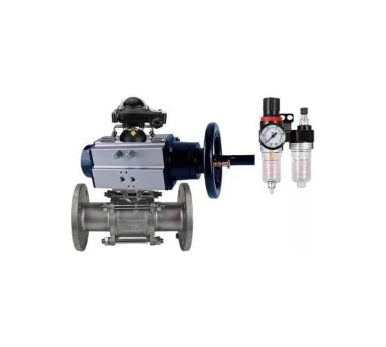 Шаровой кран DN.ru КШФПТ-ISO.304.180 Ду80 Ру25, с пневмоприводом, пневмораспределителем, БПВ, БКВ D160-24367 1