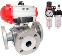 Кран шаровой DN.ru 316-316-PTFE T-тип, Ду40, Ру16, пневмопривод, пневмораспределитель, БПВ D160-34722
