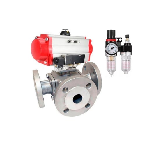 Кран шаровой DN.ru 316-316-PTFE T-тип, Ду40, Ру16, пневмопривод, пневмораспределитель, БПВ D160-33674