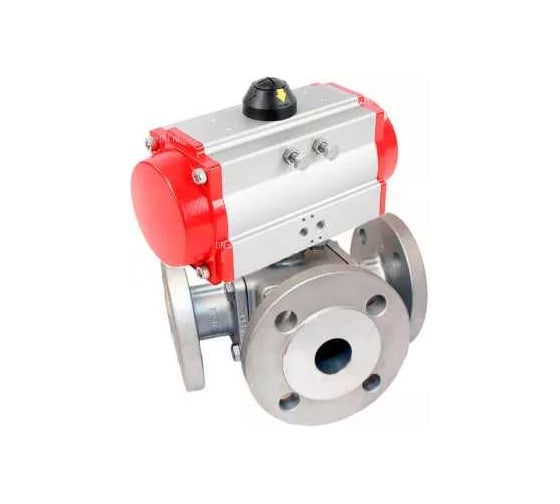 Кран шаровой DN.ru 316-316-PTFE T-тип, Ду40, Ру16, пневмопривод, позиционер D160-34938 1