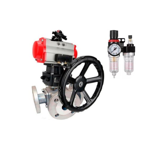 Кран шаровой DN.ru 316-316-PTFE T-тип, Ду40, Ру16, пневмопривод, БКВ, пневмораспределитель, дублёр, БПВ D160-33638 1