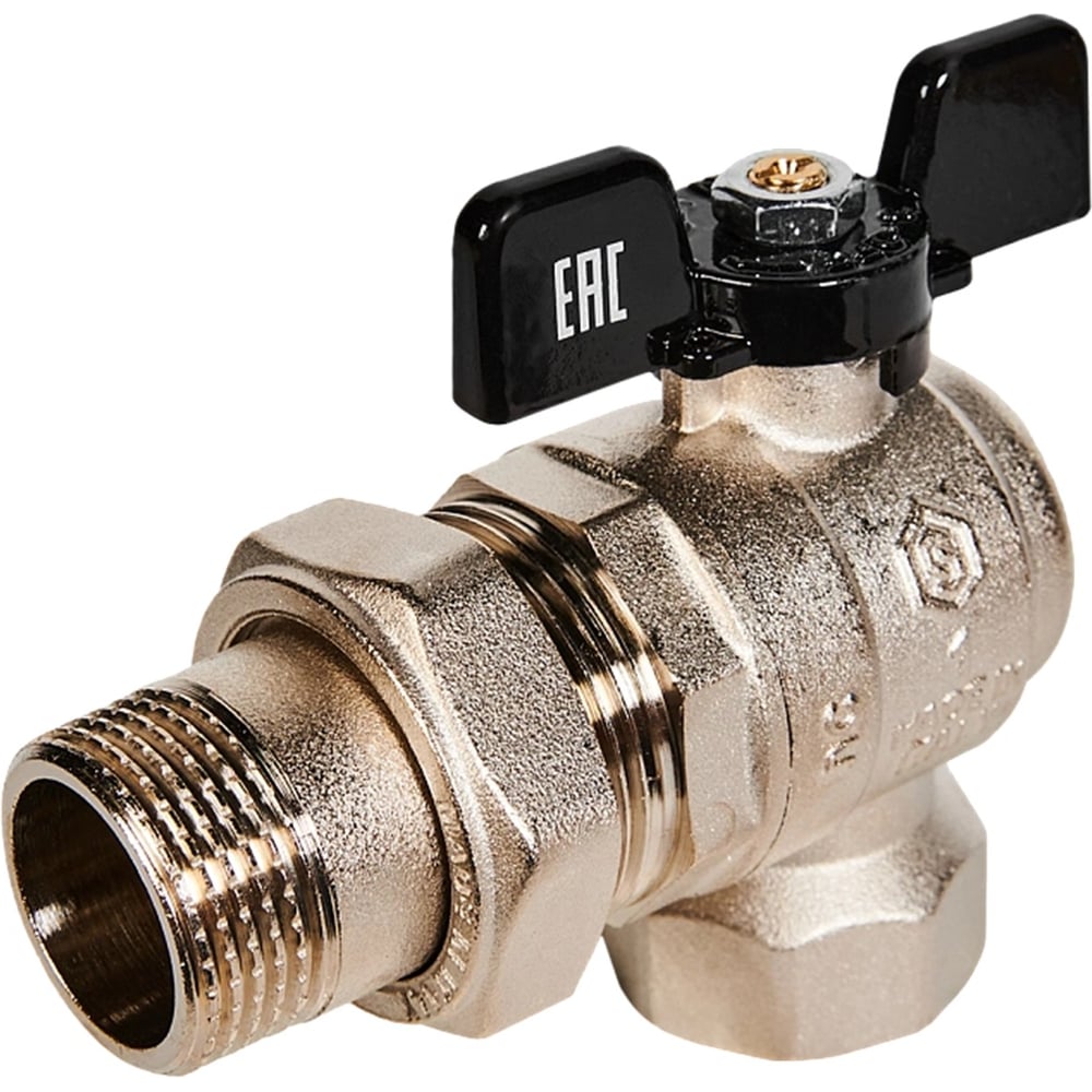 Кран шаровой полнопроходной STOUT угловой с американкой, ВР/НР, ручка ...