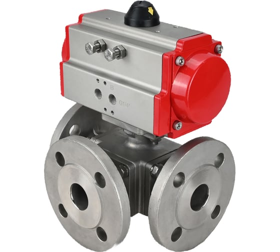 Шаровой кран DN.ru 316-316-PTFE L-тип Ду40 Ру16, пневмопривод D160-32824 1