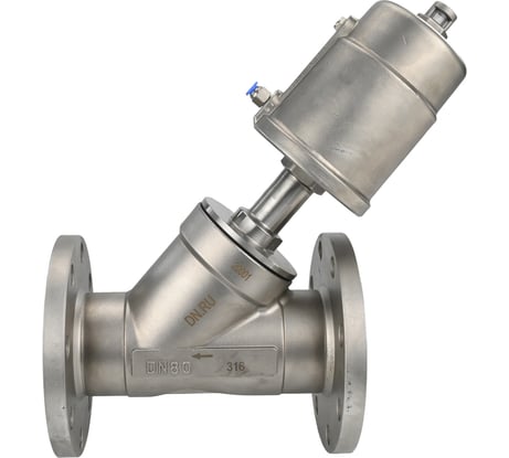 Отсечной пневматический клапан DN.ru 316-316-PVF Ду100 Ру16 фланцевый, Y-образный D490-00036