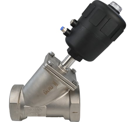 Клапан отсечной пневматический DN.ru 316P-PT Ду100 Ру25 резьбовой, Y-образный D490-00009