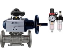 Шаровой кран DN.ru КШФПТ-ISO.316.180 Ду65 Ру25, с пневмоприводом, пневмораспределителем, БПВ, БКВ D160-31055