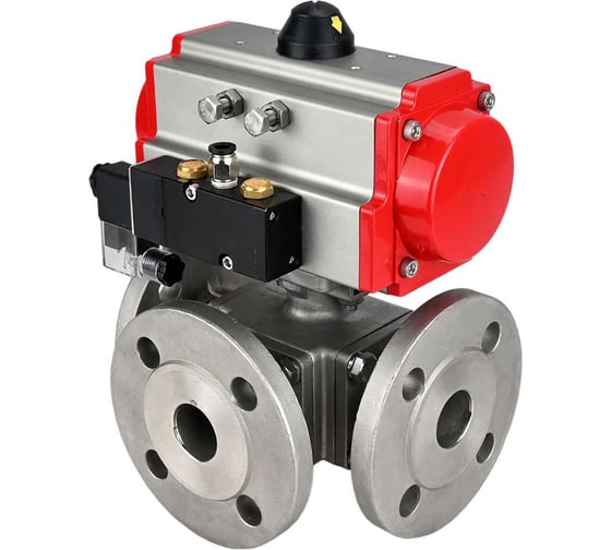 Шаровой кран DN.ru 316-316-PTFE L-тип Ду40 Ру16, пневмопривод, пн.распределитель D160-32977 1