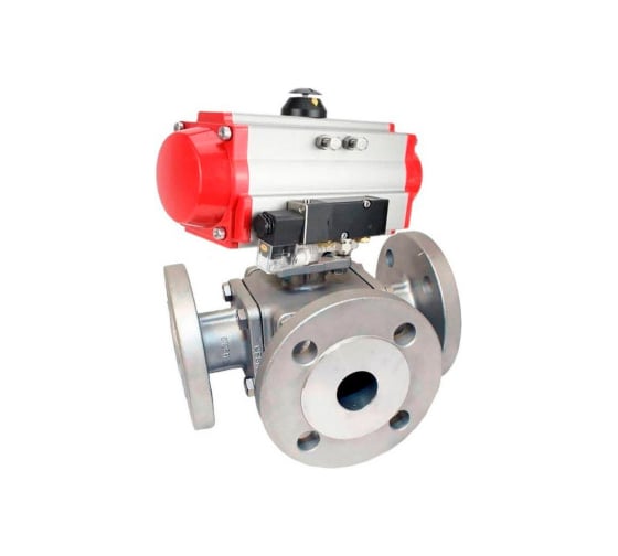 Шаровой кран DN.ru 316-316-PTFE L-тип Ду40 Ру16, пневмопривод, пневмораспределитель D160-32361 1