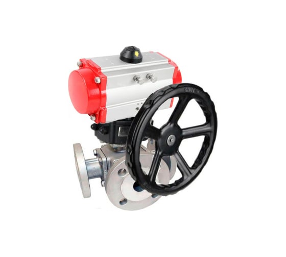 Шаровой кран DN.ru 316-316-PTFE L-тип Ду40 Ру16, пневмопривод, дублер D160-32703