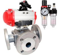 Шаровой кран DN.ru 316-316-PTFE L-тип Ду40 Ру16, пневмопривод, пн.распред., БКВ, БПВ D160-33076