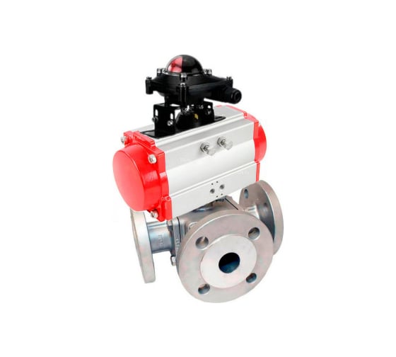Шаровой кран DN.ru 316-316-PTFE T-тип Ду40 Ру16 пневмопривод, БКВ D160-34857 1