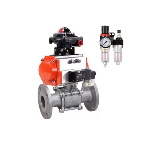 Шаровой кран DN.ru КШФПТ-ISO.316.180 Ду50 Ру40, с пневмоприводом, пневмораспределителем, БПВ, дублер D160-22058 1