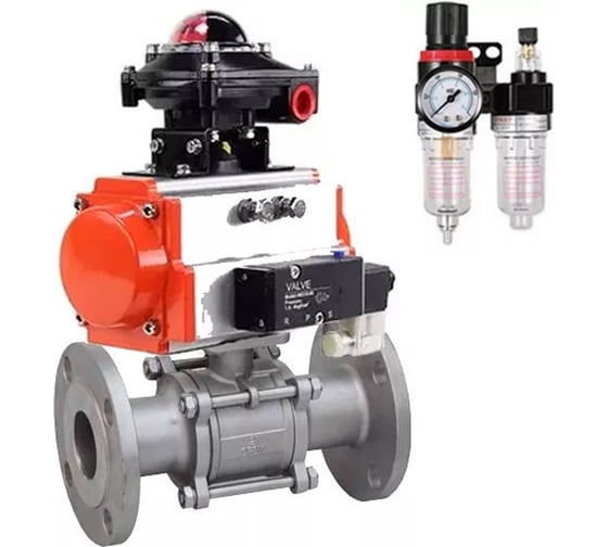 Шаровой кран DN.ru КШФПТ-ISO.316.180 Ду32 Ру40 с пневмоприводом, пневмораспределителем, БКВ D160-21985 1