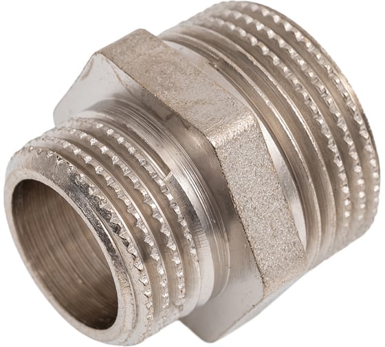 Ниппель переходной LD Pride DN20x15, 3/4"НР х 1/2"НР, латунь никель LD.67.513.20х15