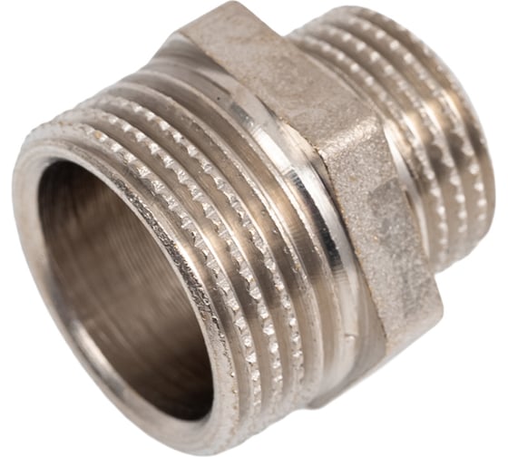 Ниппель переходной LD Pride DN20x15, 3/4"НР х 1/2"НР, латунь никель LD.67.513.20х15
