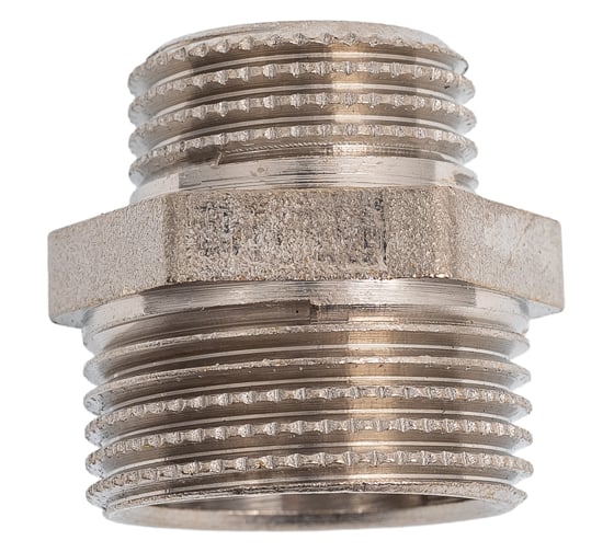 Ниппель переходной LD Pride DN20x15, 3/4"НР х 1/2"НР, латунь никель LD.67.513.20х15