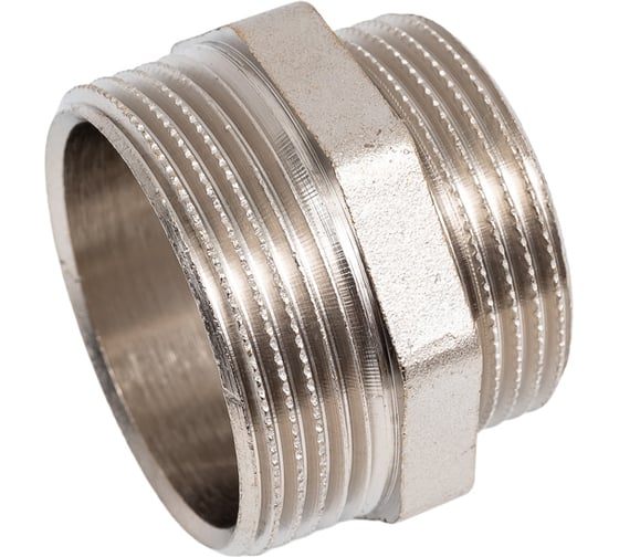 Ниппель переходной LD Pride DN40x32, 1 1/2"НР х 1 1/4"НР, латунь никель LD.67.513.40х32