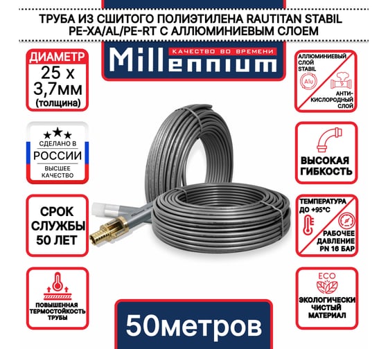 Труба из сшитого полиэтилена Millennium с алюминиевым слоем RAUTITAN Stabil ф25x3,7 (50 м) TPST2537