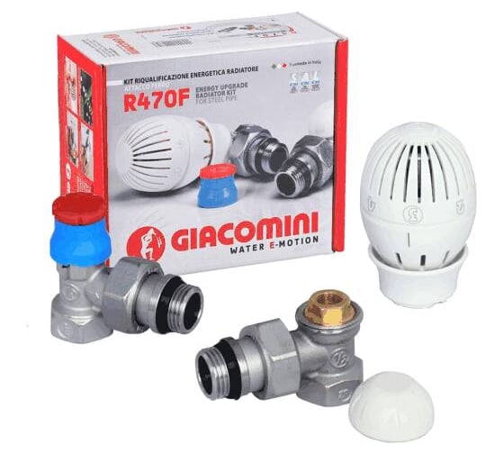 Комплект термостатический бок/п Giacomini Ду15, Ру10, угловой, R14TG+R470 двухтр R470FX003 022-0764