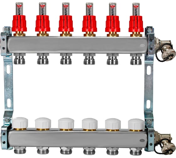 Коллекторная группа из нержавеющей стали COLSYS 804R 6 выходов, с расходомерами, термостатическими и дренажными клапанами 1804R22506 1