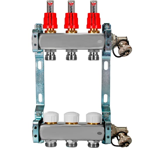 Коллекторная группа из нержавеющей стали COLSYS 804R 3 выхода, с расходомерами, термостатическими и дренажными клапанами 1804R22503 1
