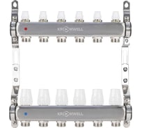 Коллекторный блок из нерж. cтали KROMWELL с термостат. вставками и запорными клапанами, 1x3/4x6 KW.SM6500665