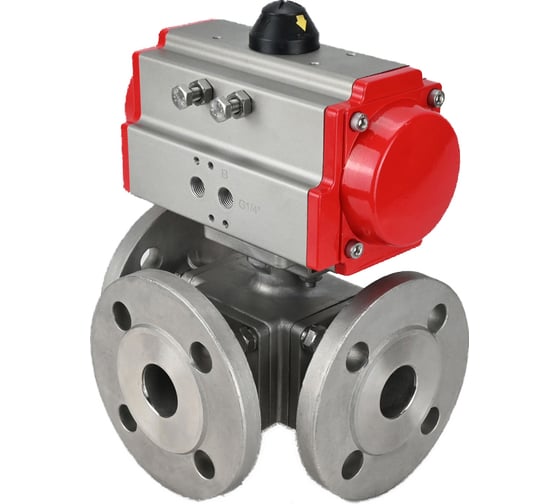 Шаровой кран DN.ru 316-316-PTFE L-тип Ду40 Ру16, пневмопривод D160-32064