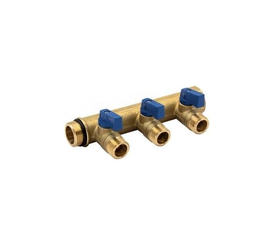 Коллектор с шаровыми кранами Tiemme арт.1822RCP50 3/4" T4-1/2" пл.прокладка 50 мм (син.ручки) 1820106