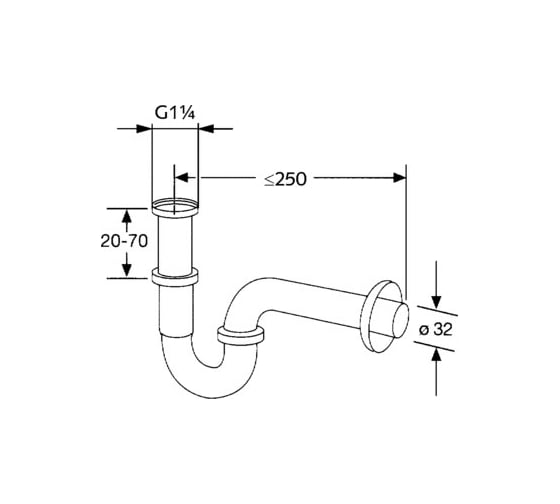 Сифон для раковины Kludi трубчатый, металлический, цвет хром KL1025005 ...