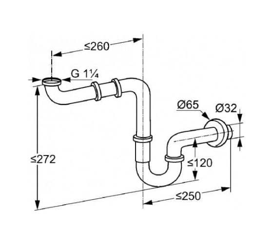 Сифон для раковины Kludi трубчатый металлический, цвет хром KL1025505 ...