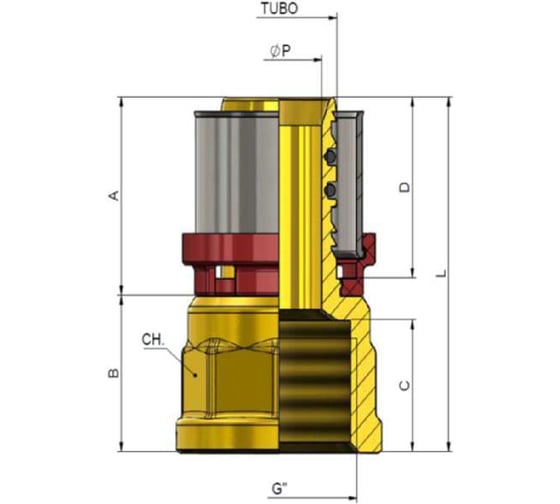 Соединитель Tiemme с внутренней резьбой арт.1652 пресс 1" x 26-3,0 1650053