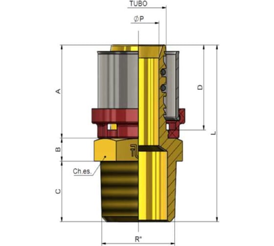 Соединитель Tiemme с наружной резьбой арт.1650 пресс 1"1/4x32-3,0 1650121