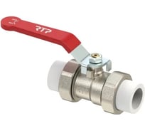 Кран шаровой RTP ручка рычаг, латунь, никель, с двумя переходами на трубу PPR 40, индивидуальная упаковка, 34666