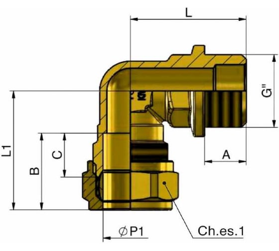Угольник обжимной для медных труб Tiemme с наружной резьбой 1/2"-15 1104 1100015
