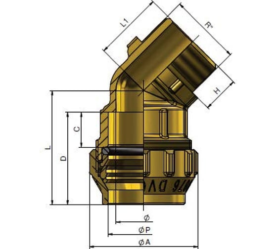Угольник 45 с наружной резьбой для труб ПНД Tiemme 3470CR 3/4"-25 3400102
