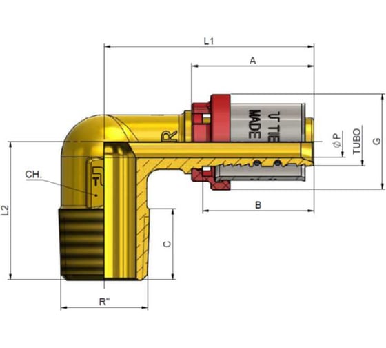 Угольник с наружной резьбой Tiemme 1654 пресс 1" x 26-3,0 1651036