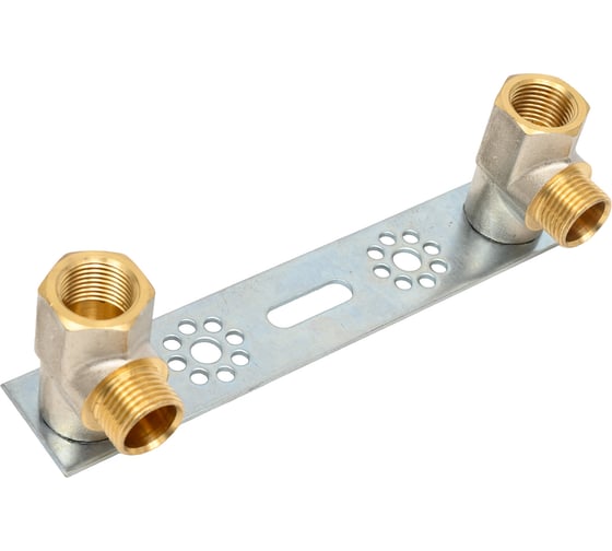 Установочная пластина с парой коннекторов Tiemme 1638GN 16x1/2" - G1/2, никелированная латунь 1630047