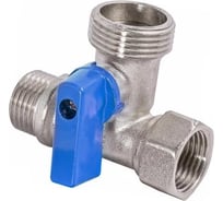 Тройник с шаровым краном для подключения сантехнических приборов RTP, латунь, никель, внутренняя/наружная/наружная резьба 1/2"х3/4"х1/2", индивидуальная упаковка,39500