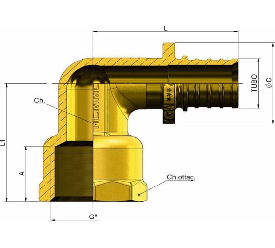Угольник с внутренней резьбой Tiemme 3435 ASSIALPEX 1/2" x 16-2,2 1710202