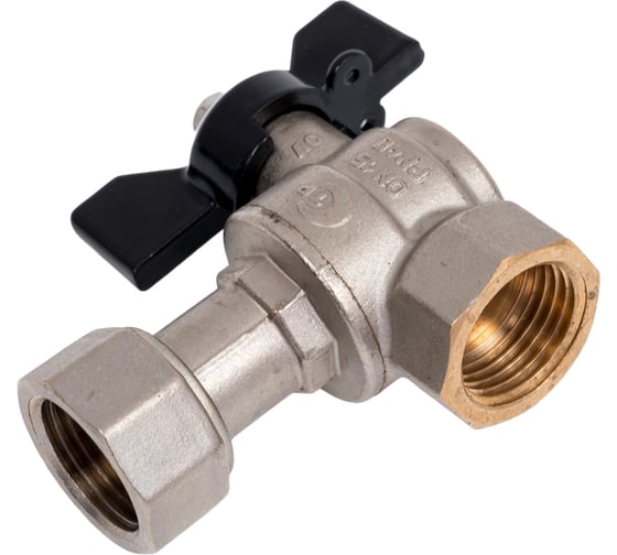 Кран шаровой латунный LD Pride никелированный, Ду15, Ру40 м/нак/г, угловой, бабочка 47.246.15 109-0921 1