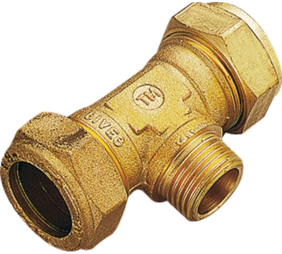 Тройник для медных труб Tiemme обжим, с нар. резьбой 15x1/2" x 15 1100096 1